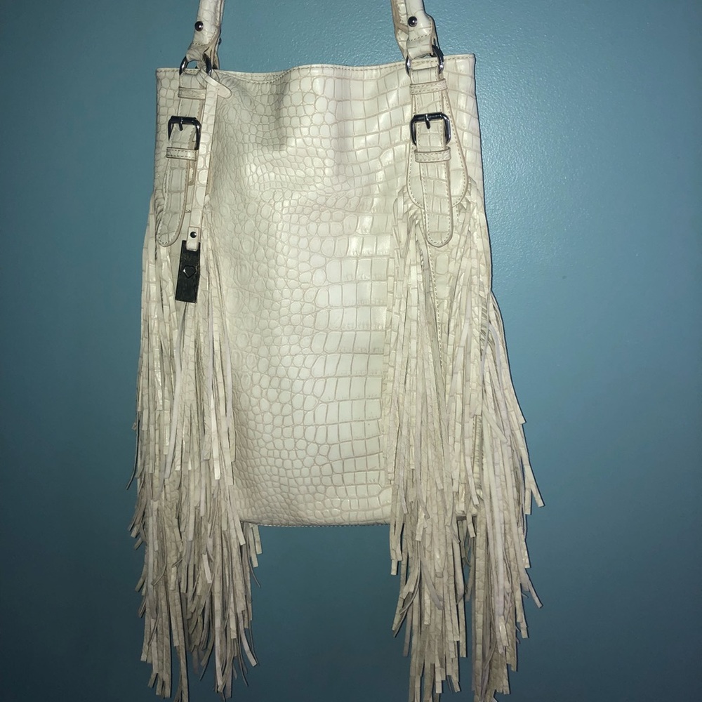 Urban Originals white fringe large tote bag